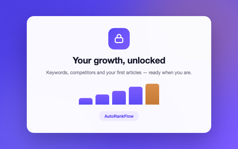 Your growth, unlocked — keywords, competitors and your first articles, ready when you are